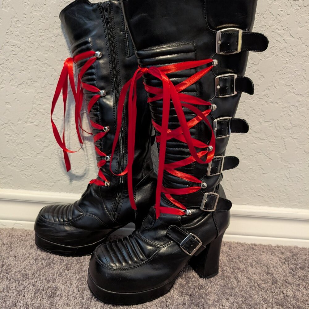 Gothika Platform Buckle Knee High Size 8 Boots